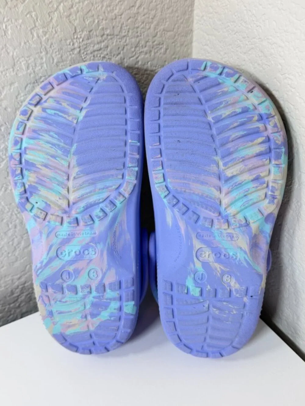 Crocs Kids Classic Marbled Clogs Moon Jelly Purple & Aqua {Size J 3} EUC!